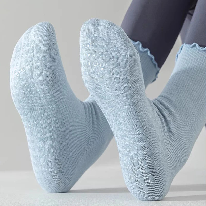 Women's Mid-Tube Cotton Yoga Sports Socks Summer Non-Slip Solid Color Breathable Anti-Fungus Fitness Edge Pure Cotton Socks