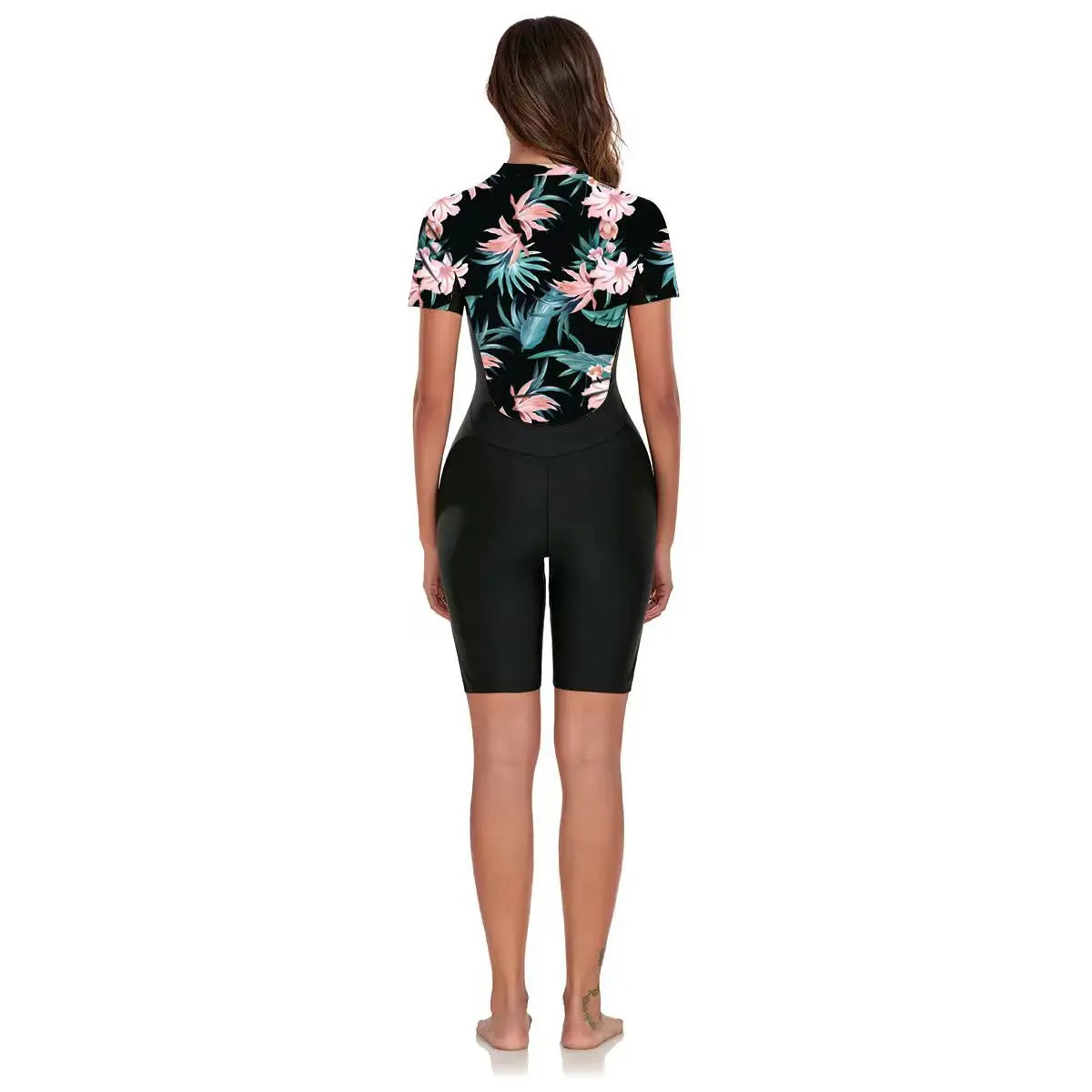 Vintage Leaves Print Patchwork One Piece Swimsuit Women 2025 Sports Front Zipper Slim Swimwear Athletic Bathing Suit Monokini