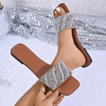 Summer New Square Head Comfortable Casual Slippers Fashionable Lightweight Temperament Rhinestones Outside Slippers