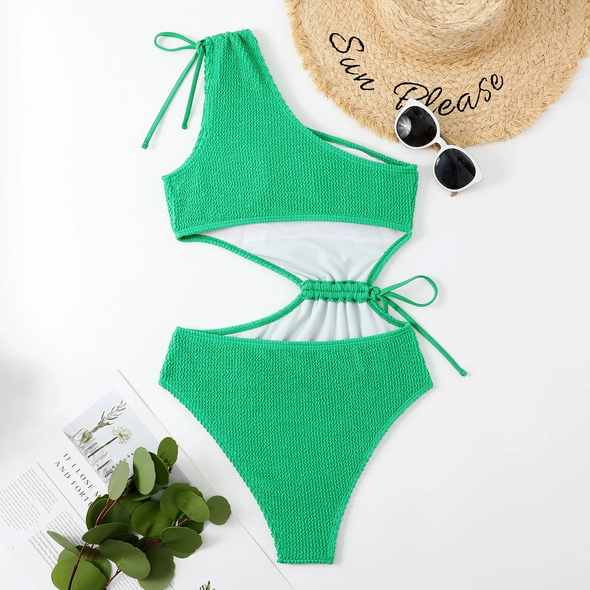One Shoulder Women's Swimsuit One Piece Cut Out Sexy Swimwear Women 2022 Textured Monokini Solid Bathing Suit Beach Wear Purple
