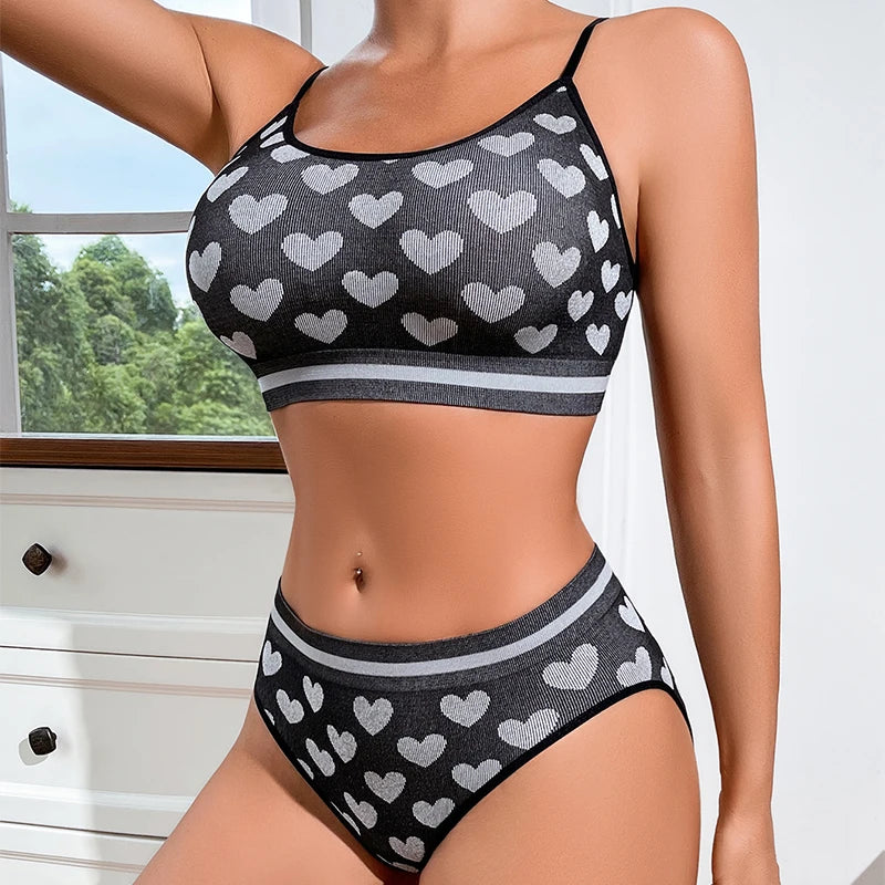 2pcs Seamless Women's Sports Bra Set Underwear Bra Korean Style Push Up No Steel Ring Bra Sexy Tube Top High Elastic Panty Set