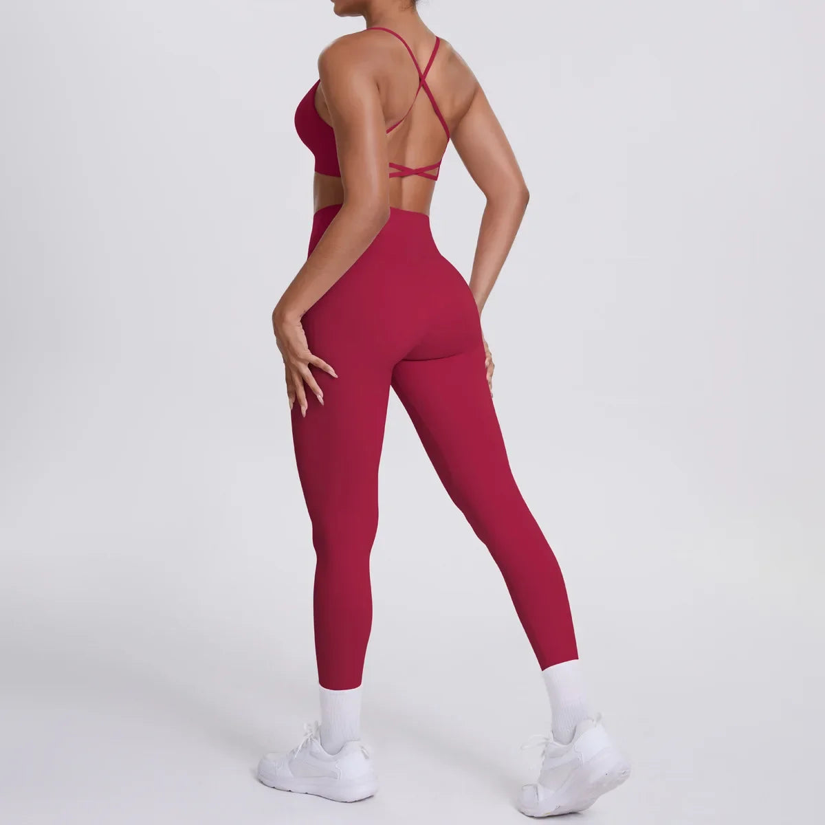 Women's Seamless Yoga Set Cross Back Sports Bra & High Waist Booty Lifting Yoga Leggings Gym Running Fitness Workout Outfit