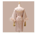 Women FEATHER Bride Bridesmaid Wedding Robe Satin Kimono Bathrobe Gown Nightwear Embroidery Letter Nightgown V-Neck Lingerie