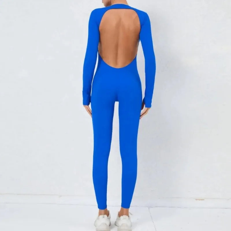 Women's Seamless Yoga Jumpsuits Backless Sexy Long-Sleeved One-Piece Butt-Lifting Gym Nude Feel Workout Gym Training Bodysuits