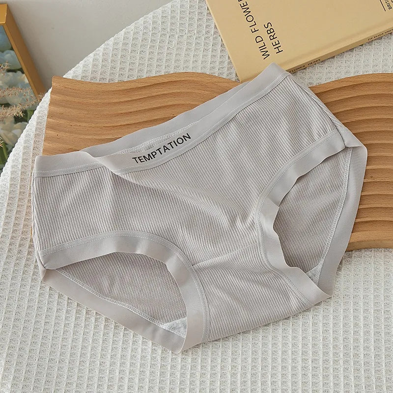 1 Pack Women's Ribbed Mid-Rise Panties Simple Letter Waistband Underwear 5 Colors Briefs Soft Breathable Comfort Fit Lingerie