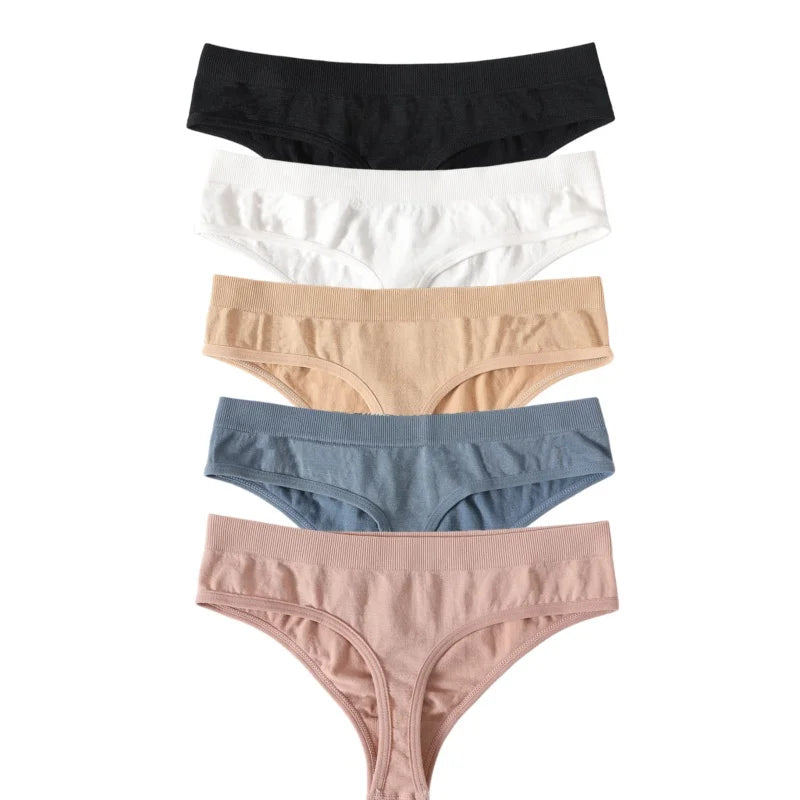 5Pcs/SetWomen Panties Low Rise G-String Thongs Seamless Underwear Female Underpants Sexy Lingerie Solid Color Bottom M-XL
