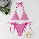 2Pcs/Set Women Bikini Set Chest Pad Push Up Halter Neck Bra Adjustable Side Straps Swimming Briefs Set Lady Mesh Summer Swimwear