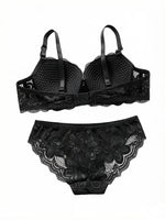 Black Lace Bra and Panty Set – Sexy Underwear set for Women Floral Embroidery lace set push up bra 2123
