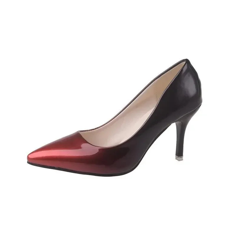 Gradient color patent leather women's shoesspring and summer new pointed shallow mouth sexy stiletto heels work shoes drf56