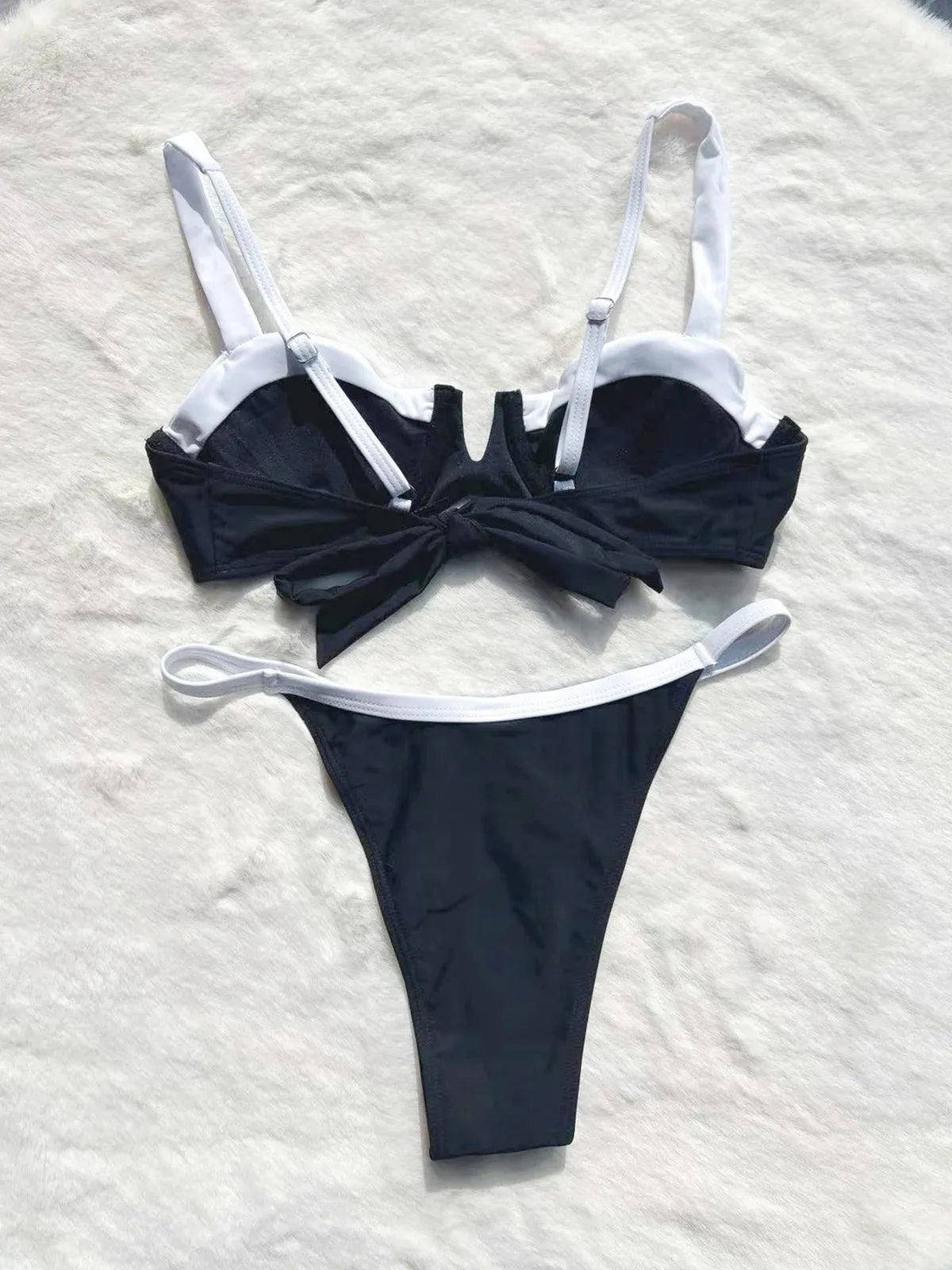 DEKA Women Black White Micro Thong Bikini Set Halter Push Up Padded Swimsuit Female Cut Out Bathing Suit Swimwear Biquini swim