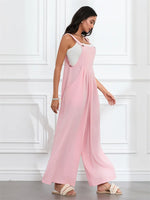 Women Fashion Jumpsuits Sleeveless Buttons Suspender Wide Leg Pant Overalls with Pockets Casual Loose Romper Streetwear