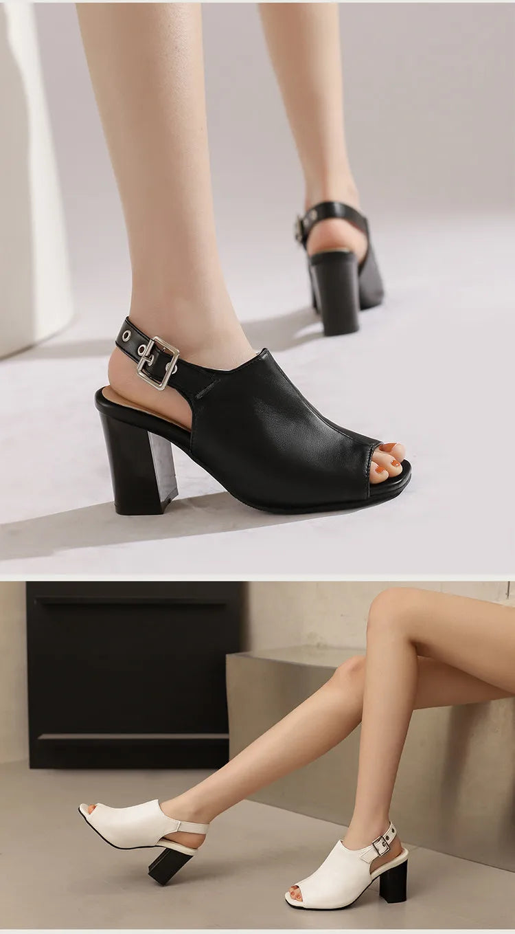 New Women Sandals Peep Toe High Heels Summer Gladiator Shoes Black Brown Woman Ankle Strap Sandalias Female Mujer Big Size