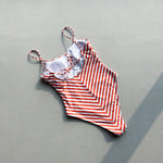 Vintage Red Striped One Piece Swimsuit 2026 Summer Push Up Padded Backless Bikini Beach Bathing Suit Pool Tummy Control Swimwear