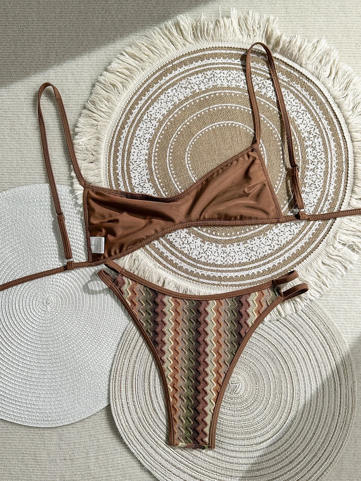 Crochet Striped Brazilian Bikini Women Swimsuit Female Swimwear Two-pieces Bikini Set High Leg Cut Bather Bathing Suit Swim Lady
