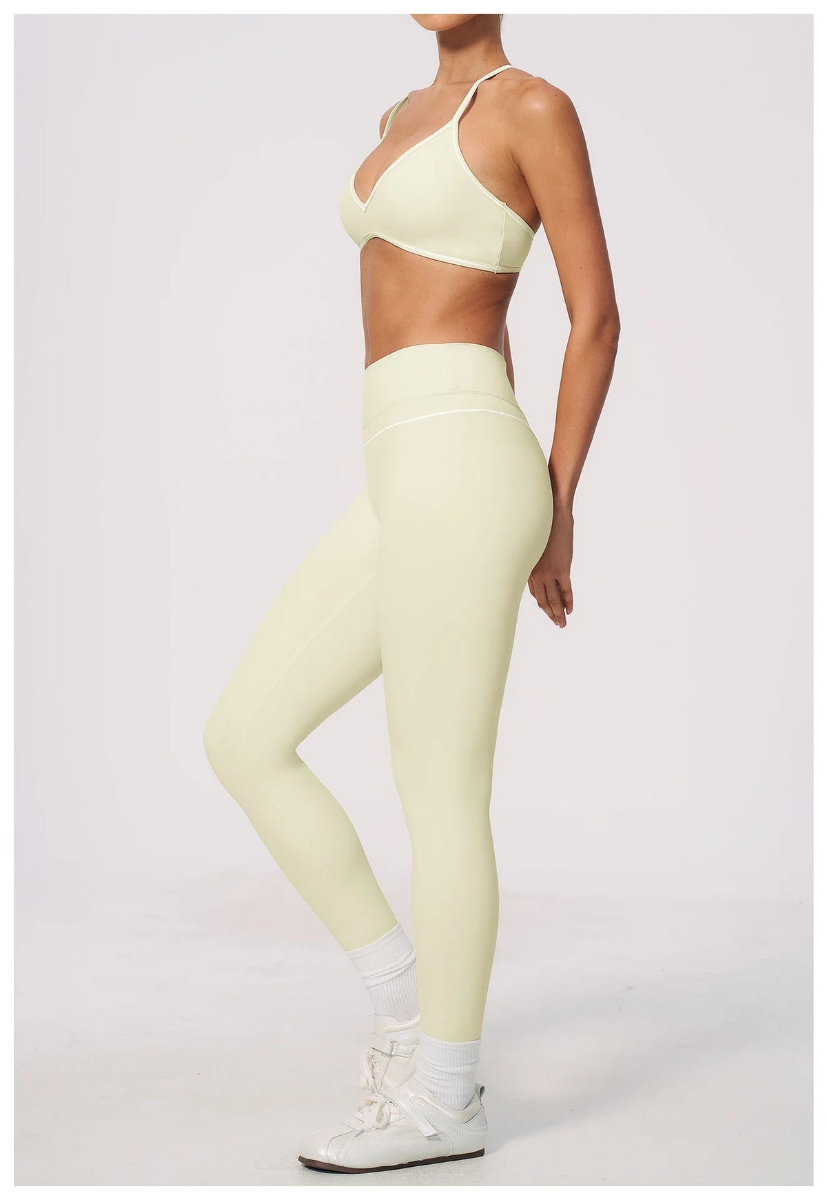 New Yoga Suit Women Color Blocked V-neck I Shape Sports Bra Fitness Clothes Summer Tight Running High Waist Leggings Tracksuit