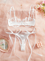 Lady Floral Embroidery Lingerie Set Women Sheer Bra and Brief Underwear Set Satin Sexy Intimates Underwear