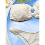 New 3D Flowers Bandeau High Leg Cut Bikini Female Swimsuit Women Swimwear Two-Pieces Bikini Set Bather Bathing Suit Swim V6225
