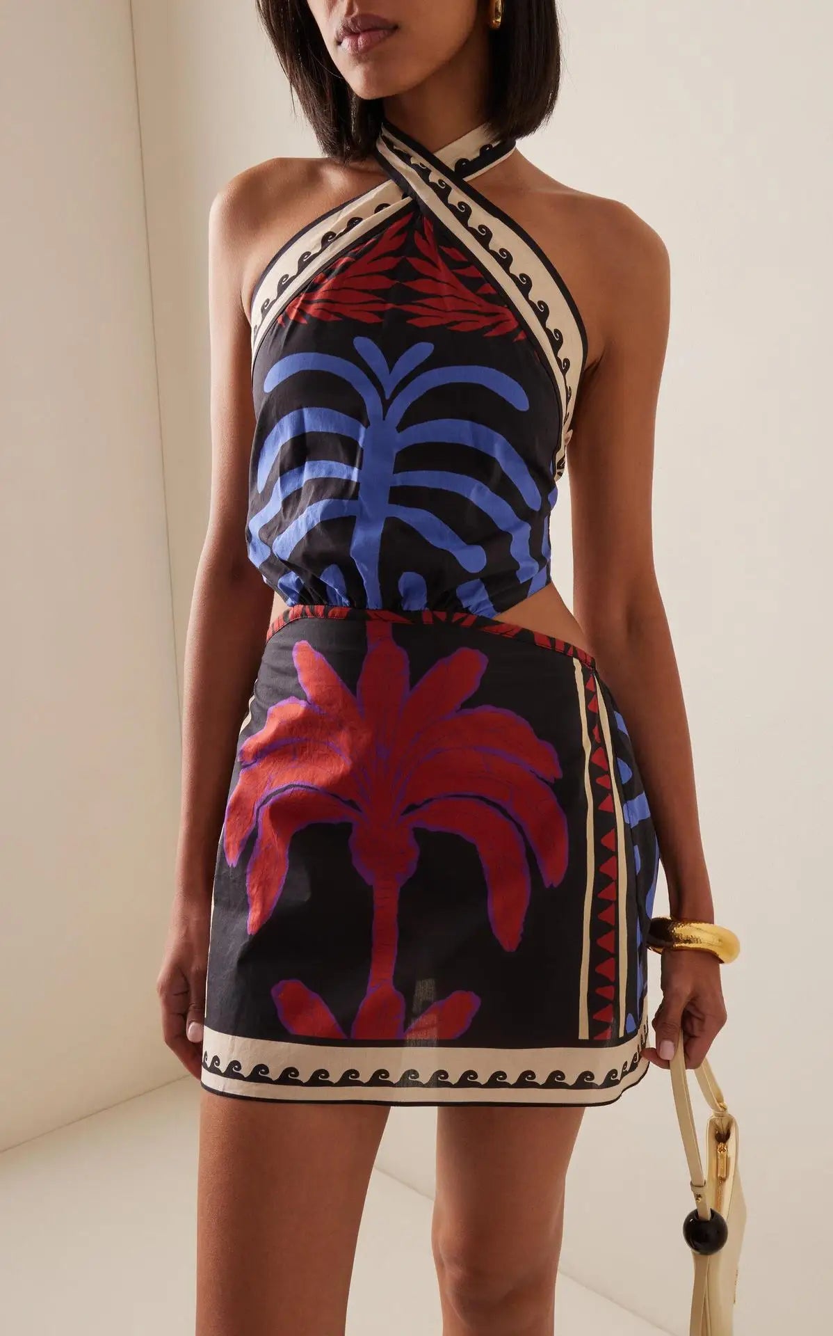 Bohemian Print Halter Neck Mini Dresses Women Sexy Backless Leace-up Beach Vacation Dress Fashion Beachwear Vestidos Summer New