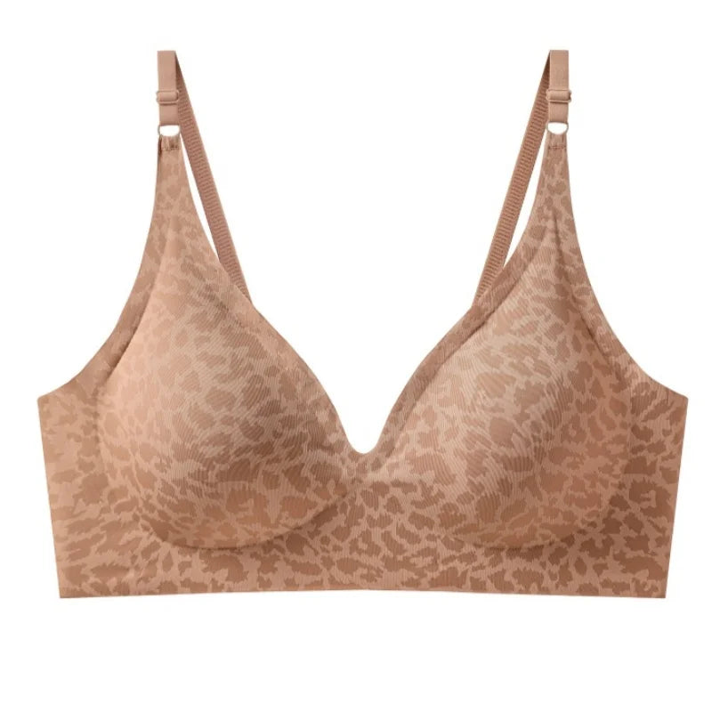 No-Show Seamless Bras For Women Non-wire V-neck Bralette Leopard Print Removable Pads Sports Underwear Sexy Lingerie S-5XL