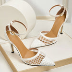 2026 Summer New Style - Three-color Mesh Open Toe Business Shoes with Round Tops, Small Inner Cuts, Thin High Heels
