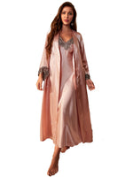 Women's Sexy Elegant Loungewear Set Lace Trim Robe Nightdress Two Piece Fashion Homewear
