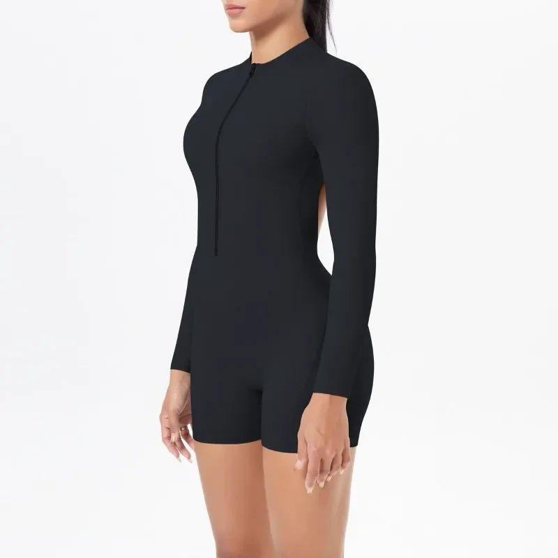 Women's Yoga Jumpsuits Sports Fitness Backless Half Zipper Peach Hip-Lifting Naked Feel Gym Running Workout One-Piece Bodysuits