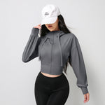 Women Cropped Zip Up Hoodie Loose Long Sleeve Drawstring Hooded Jacket Casual Yoga Workout Sports Coat