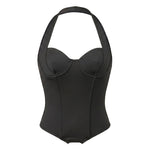 Women's Retro Corset Tops Open Back Halter Sleeveless Fishbone Slim Fit Tank Tops Summer Chic Vest