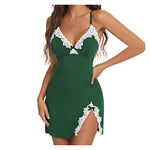 Women's Lace Trim Mini Nightgown Purple Spaghetti Strap Bodycon Sleep Dress with Bow Side Slit Summer Sleepwear