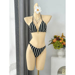 With Pants Striped Halter Bikini Female Swimsuit Women Swimwear Three-Pieces Bikini Set Brazilian Bather Bathing Suit Swim V7838