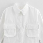 Women's Fashion Casual White Short Sleeve Shirt White Cotton Button Shirt Lapel Collar Half Sleeve Loose Fit Casual Blouse 8GDK