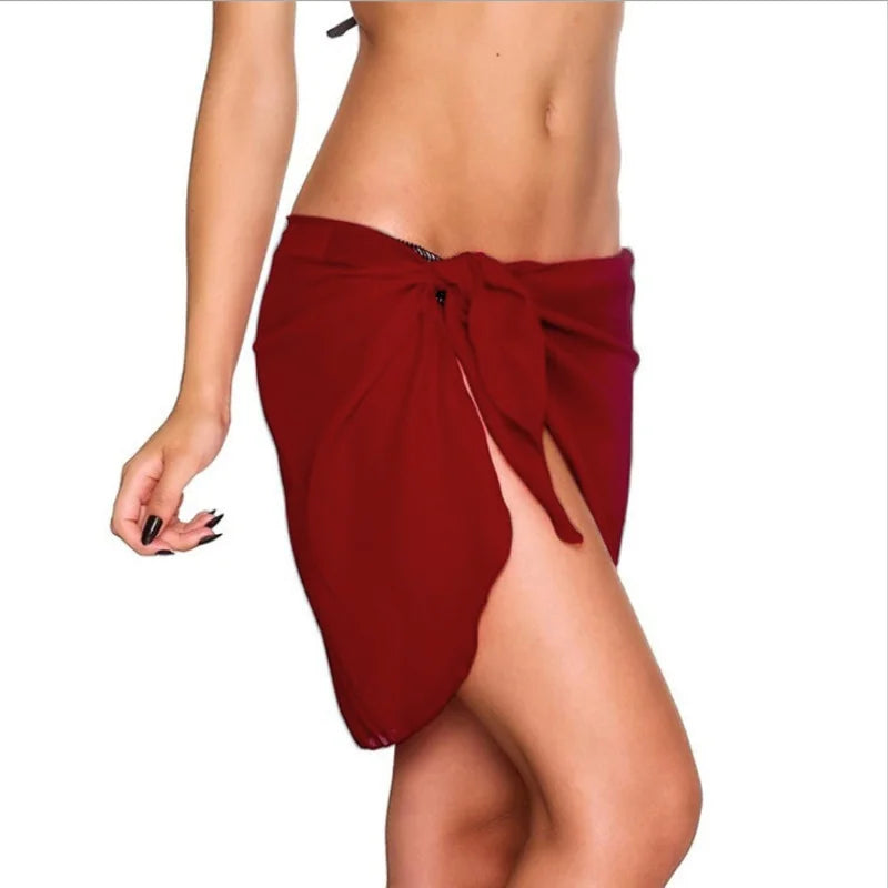 Summer Beach Swimwear Cover Up Wraps for Women Sexy See-Through Chiffon Wrap Skirts Sun Protection Bikini Cover Up Bathing Suits