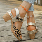 Lightweight Leopard Print Thick Heel Sandals Women Summer High Heels Platform Sandles Woman Ankle Strap Non Slip Beach Sandalias