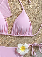 Vintage 3D Flower Thong Bikini Set 2026 Women Summer Fruit Print Cover Up 3 Piece Swimwear Push Up Bra Bathing Suit Swimsuit