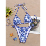 Sexy Flower Printed Halter Bikini Women Swimwear Female Swimsuit Two-Pieces Bikini Set Brazilian Bather Bathing Suit Swim V8203