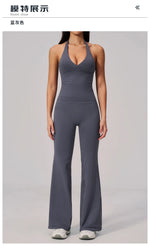 V-neck Yoga Sets Women Seamless Slimming Sports Tank Top High Waist Wide Leg Pants Fitness Suit Outwear Gym Running Tracksuit