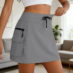 Women Cargo Skirts Drawstring Waist Quick Drying Mini Skirt With Pockets Hiking Golf Sports Tennis Skirt With Built In Shorts