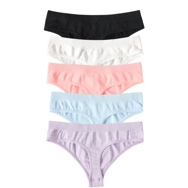 5Pcs/SetWomen Panties Low Rise G-String Thongs Seamless Underwear Female Underpants Sexy Lingerie Solid Color Bottom M-XL