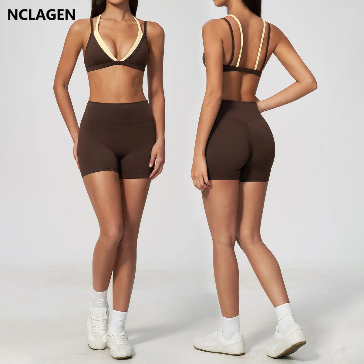 NCLAGEN Yoga Sets Women Gym Clothes Sport Bra And Short Fitness Suit 2 Piece Workout Fitness Pilates Sportswear Speed Activewear