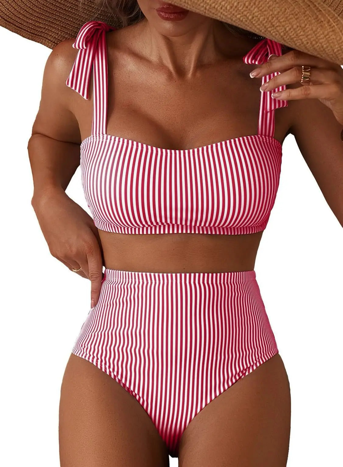 Striped Bikini Women Sexy High Waist Split Swimsuit Lace Up Bikini Set Summer Two-piece Beachwear Bathing Suit Thong Biquinis