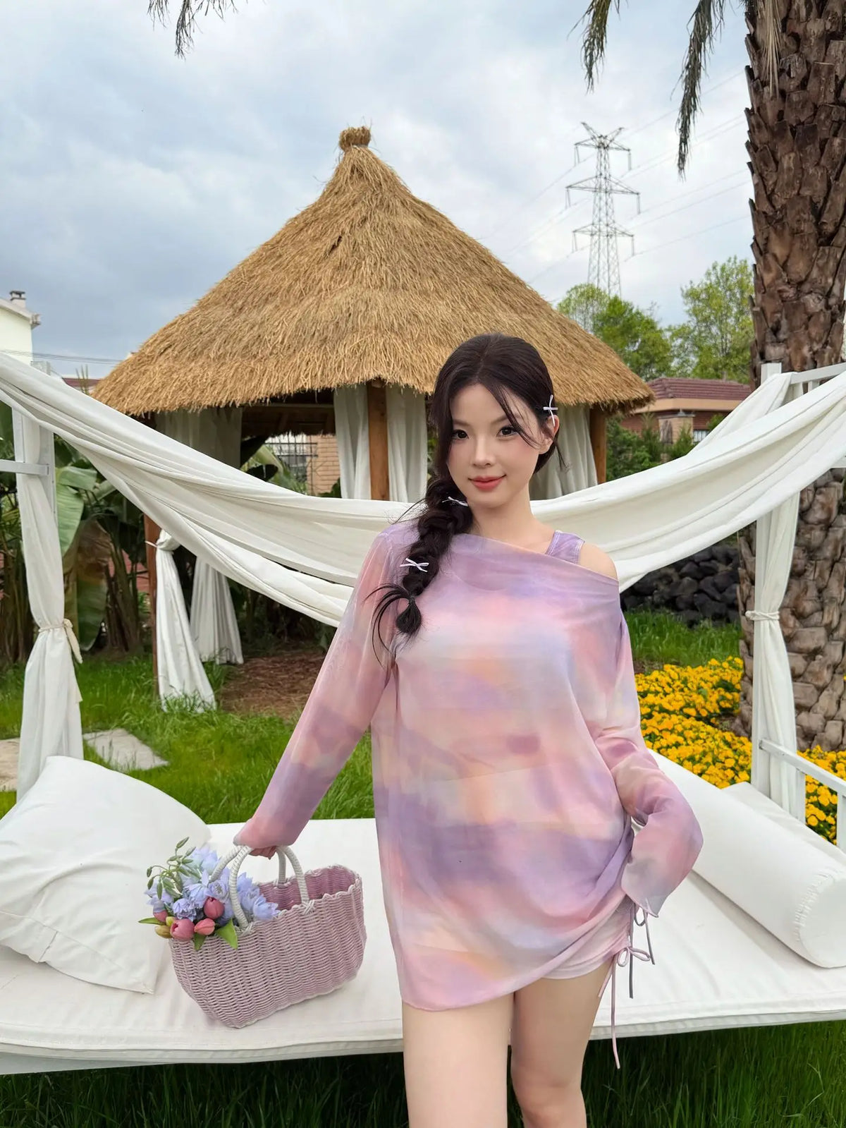 Plus size swimsuit hot spring split swimsuit three-pieceplus fat enlarged covering the flesh and slimming swimsuit XXXL