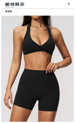 Summer Yoga Sets Women Front Cross Sports Bra Exercise Suits Outwear Lifting Buttocks Abdominal Compression Shorts Fitness Set