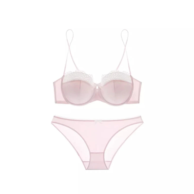 Sexy Push Up Bra Small Breasts Women, Pure Sensual Lace Lingerie Set Summer Thin No Empty Cup Gather Support Beautiful Bralette