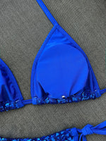 Shiny Sequin Blue Bikini Set 2026 Women Sexy Halter Push Up Bra Bandage Thong Swimsuit Beach Bathing Suit Hoiday Micro Swimwear