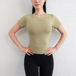 STOUREG Quick Drying Women's Yoga Shirt Short Sleeved Sports Tight Top Gym Running T-shirt Cycling Exercise Round Neck Top
