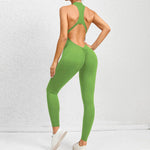 2026 Pad Sleeveless Deep V Exercise Gym Yoga Set One Piece Jumpsuit Women Sport Workout Fitness Scrunch Shorts Active Wear XP301