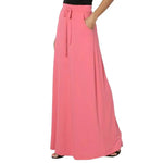 Women Maxi Skirt Adjustable Drawstring High-Waisted Solid Color Long Skirt with Pockets Casual Work Skirt Skirts for women