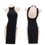 High Slit Cheongsam Uniform Temptation Erotic Nightdress Women Sexy Lingerie Dress+Panties Set Porn Sex Nightie