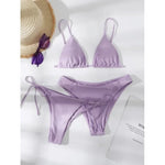 Sexy 3 Piece Bikini Set Women Solid Blue Purple Push Up Bandage Triangle Swimsuit Brazilian Beach Bathing Suit Swumwear Biquini