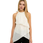 Women Summer Trendy Asymmetrical Layered Backless Shirts Solid Color Chiffon Halter Tops for Streetwear